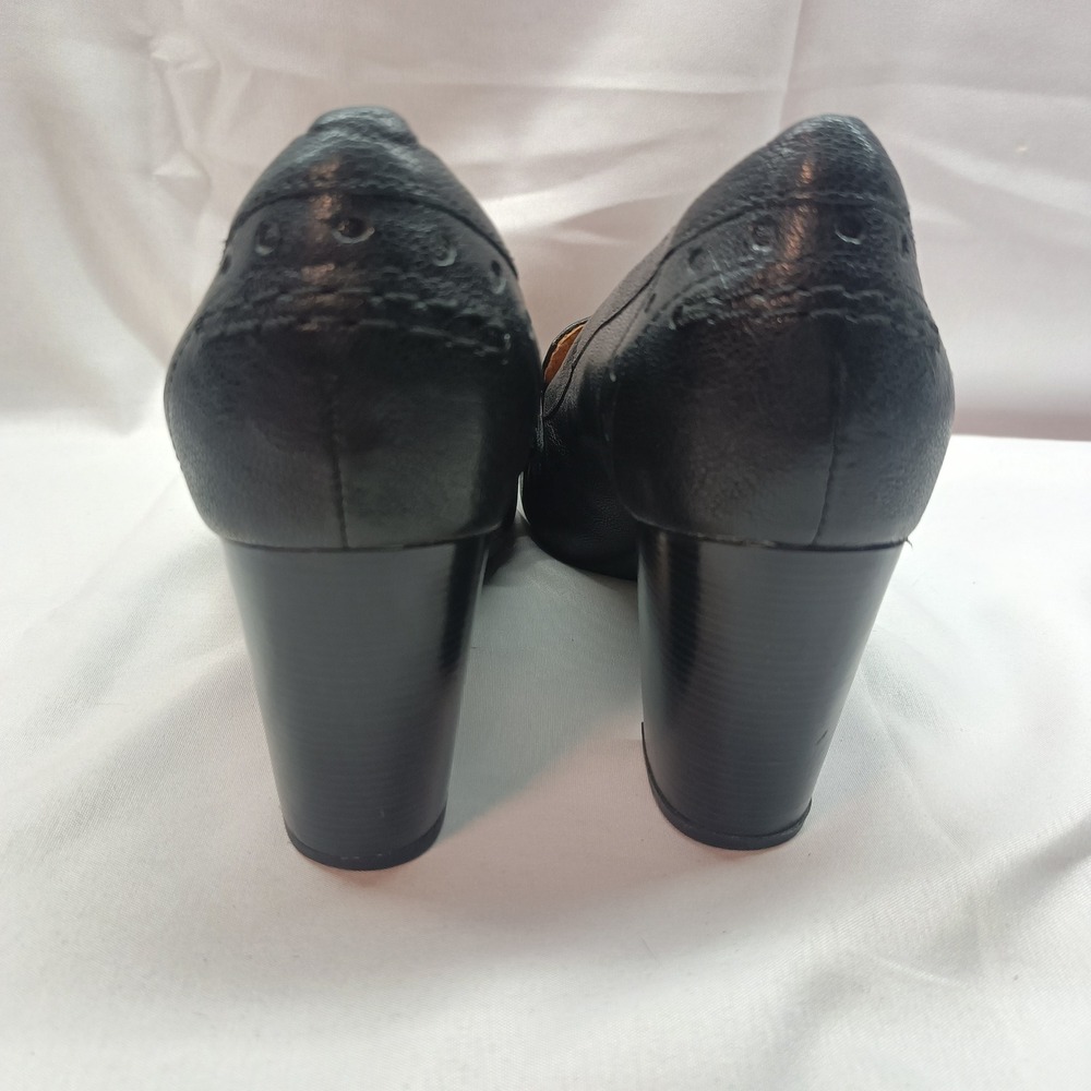 Clarks Womens Black Leather Kiltie Penny Loafer Block Heels Size 7.5M Preppy - Picture 6 of 9